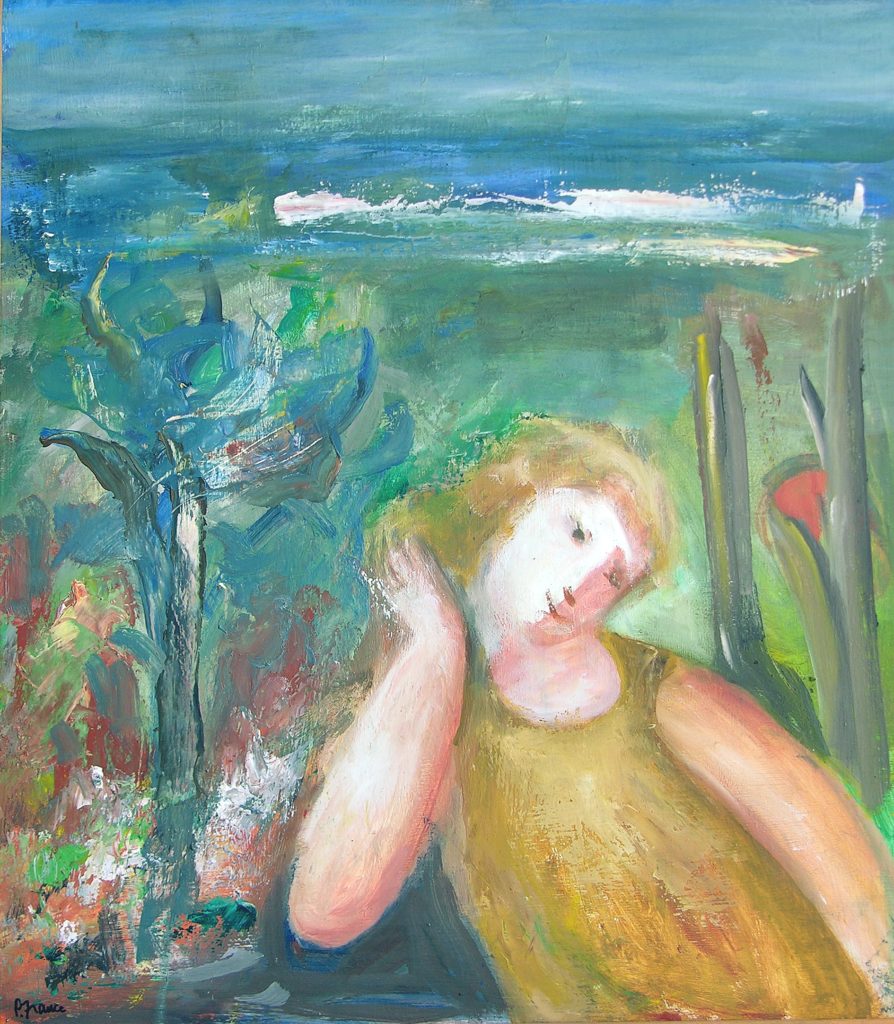 Untitled (Woman in Landscape) Oil on hardboard, 1987, Collection of the Forrester Gallery