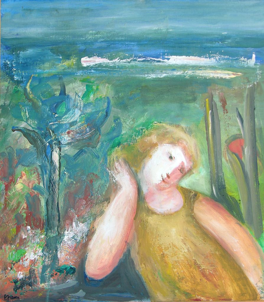 Untitled (Woman in Landscape) Oil on hardboard, 1987, Collection of the Forrester Gallery